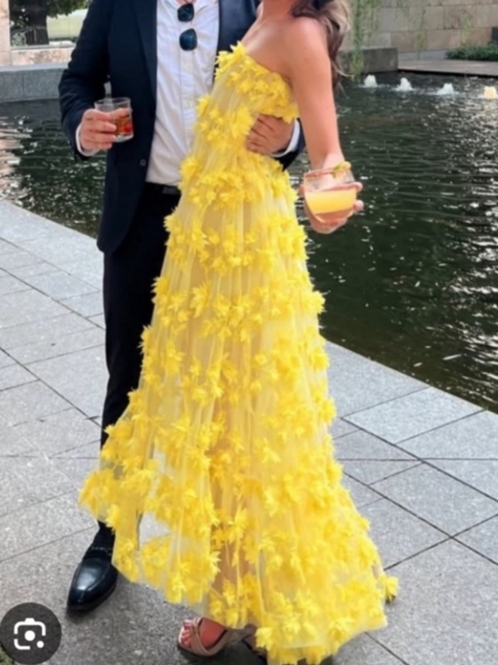 Helsi Yellow Floral Appliqué Strapless Evening Dress